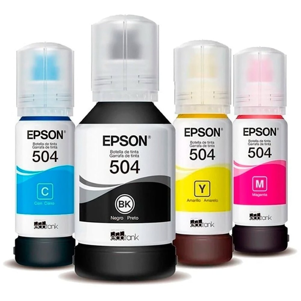 KIT REFIL DE TINTA ORIGINAL EPSON 504 - PRETO / CIANO / MAGENTA / AMARELO - T504120 / T504220 / T504320 / T504420