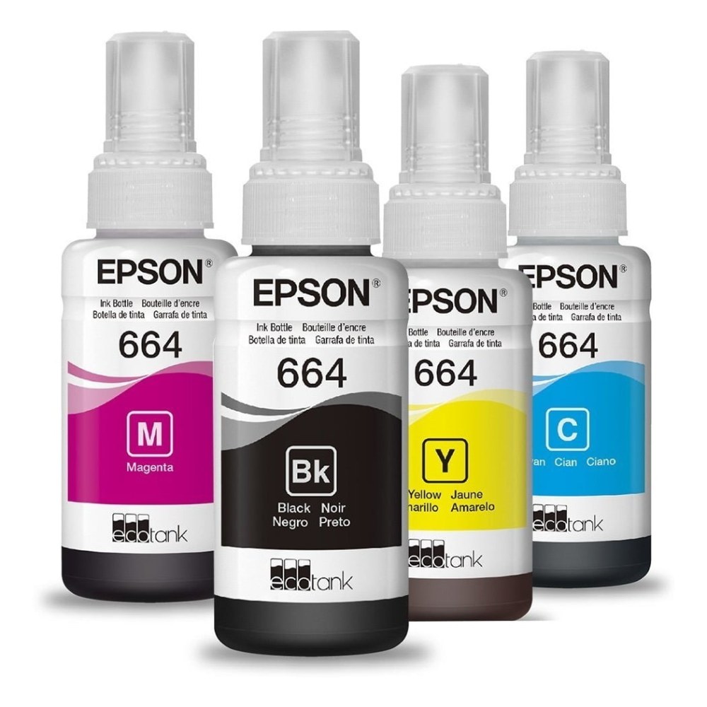 KIT REFIL DE TINTA ORIGINAL EPSON 664 - PRETO / CIANO / MAGENTA / AMARELO - T664120 / T664220 / T664320 / T664420